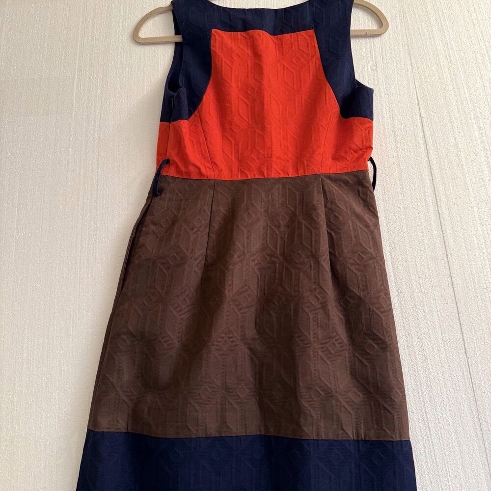 Milly of New York Women's Color Block Sz.‎ 2 Orange/Navy/Brown Sheath dress